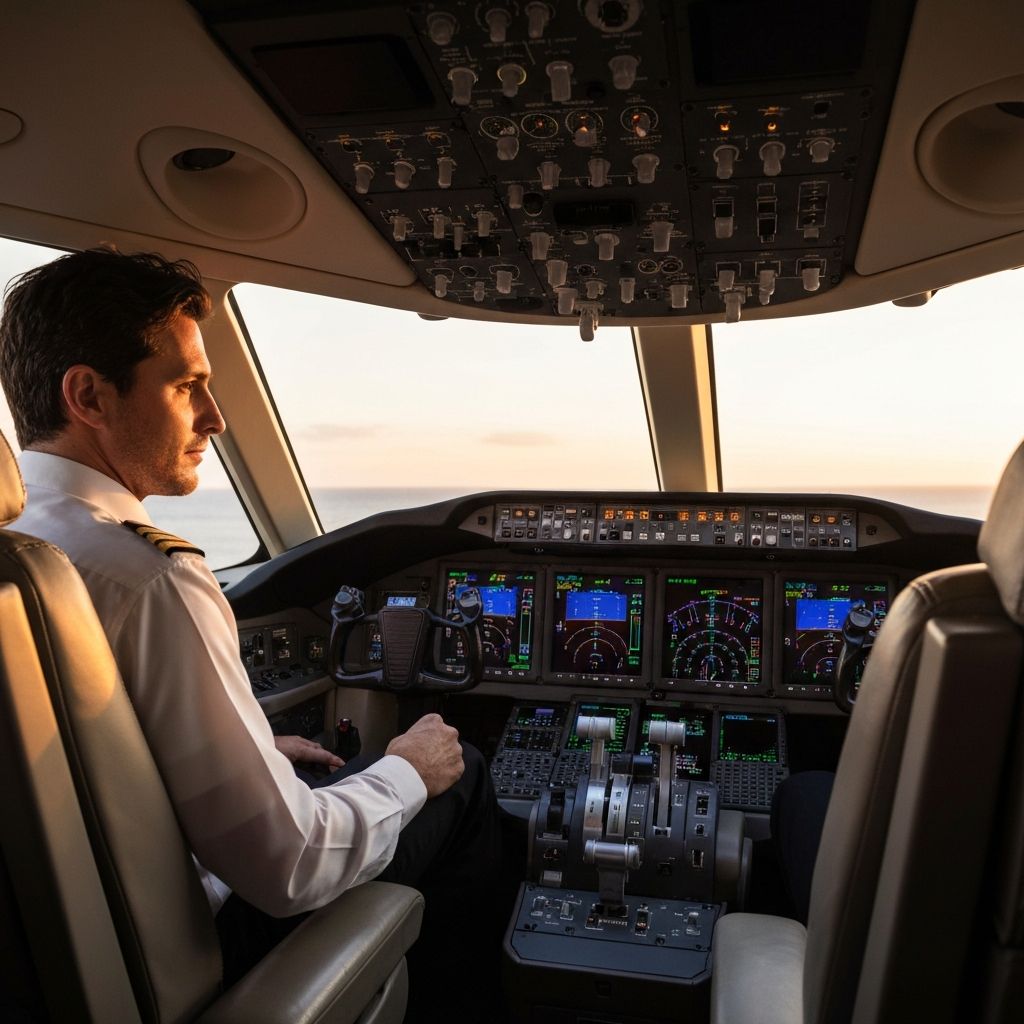 Professional pilot in cockpit